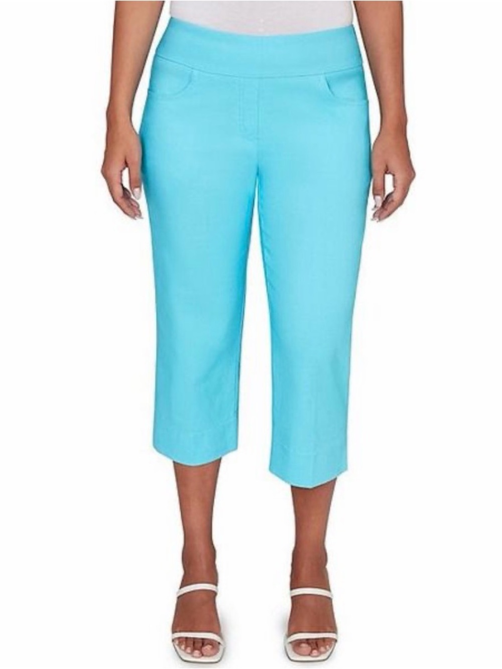 Ruby Rd. Stretch Straight Leg Pull On Capri Aqua Pants, Size 6